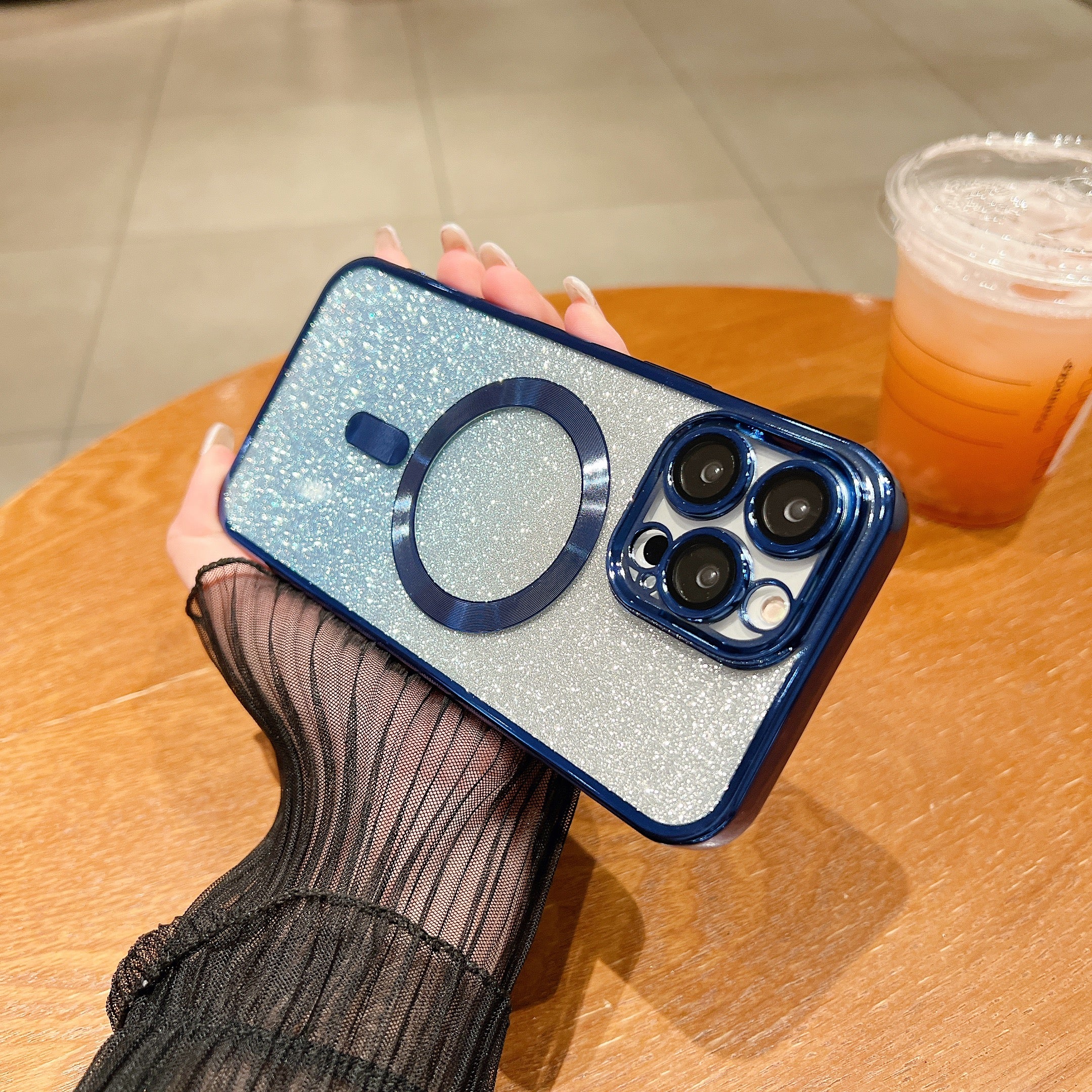 <tc>Coque magnétique de luxe pour iPhone avec bandoulière et paillettes dégradées | Étui MagSafe avec protection d’objectif caméra | Apple iPhone 17/17 Air/16/16e/15/14/13 Pro Max Plus | Étui blindé en TPU souple plaqué, protection haut de gamme</tc>