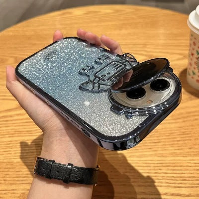 Étui d'astronaute avec film pailleté et support d'objectif protecteur d'appareil photo | Coque arrière en TPU souple de qualité supérieure absorbant les chocs pour Apple iPhone