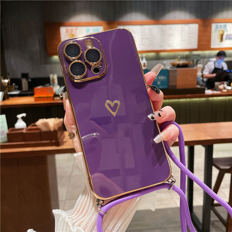 Étui pour iPhone avec dragonne et bandoulière de qualité supérieure avec revêtement de luxe en silicone souple | MagSafe Étui avec protection d'objectif d'appareil photo pour Apple iPhone 15/14/13/12 Pro Max Plus Mini – Sangle de cou, bandoulière