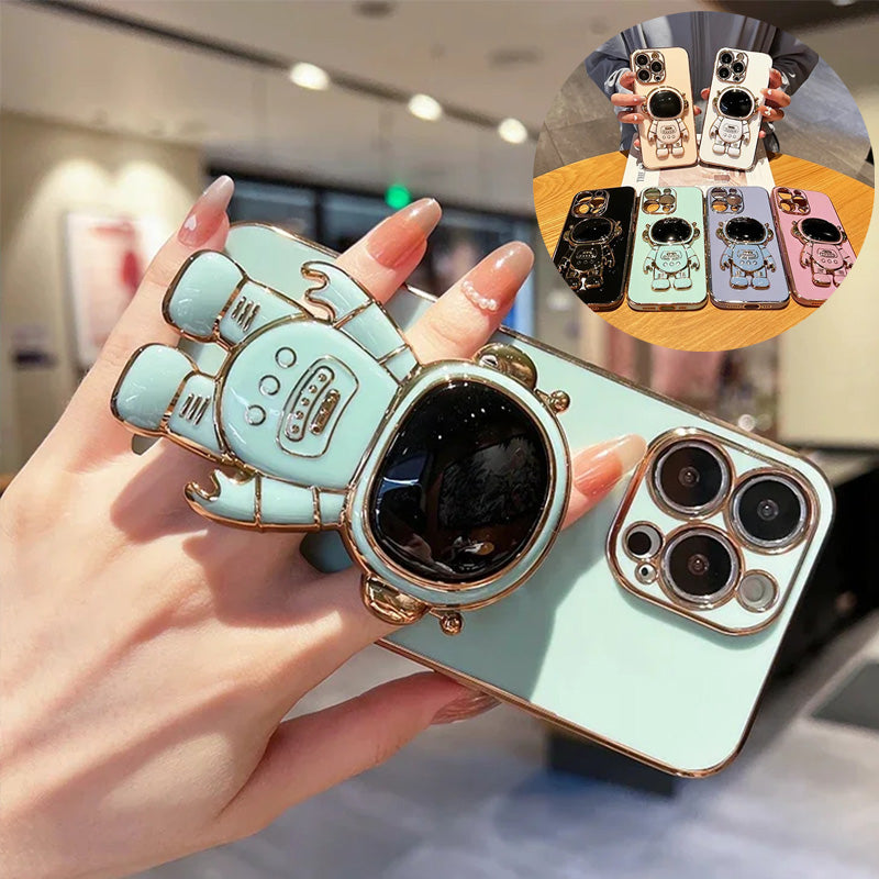 Luxus Crossbody-Lanyard Astronauten-Telefonhalterung und Ständer iPhone Hülle | MagSafe Case mit Rundumschutz und Kameralinsenschutzabdeckung für Apple iPhone 17/17 Air, 16/16e, 15, 14, 13 Pro Max Plus Cover | Panzertasche Handyhülle | Premium Schutzhülle