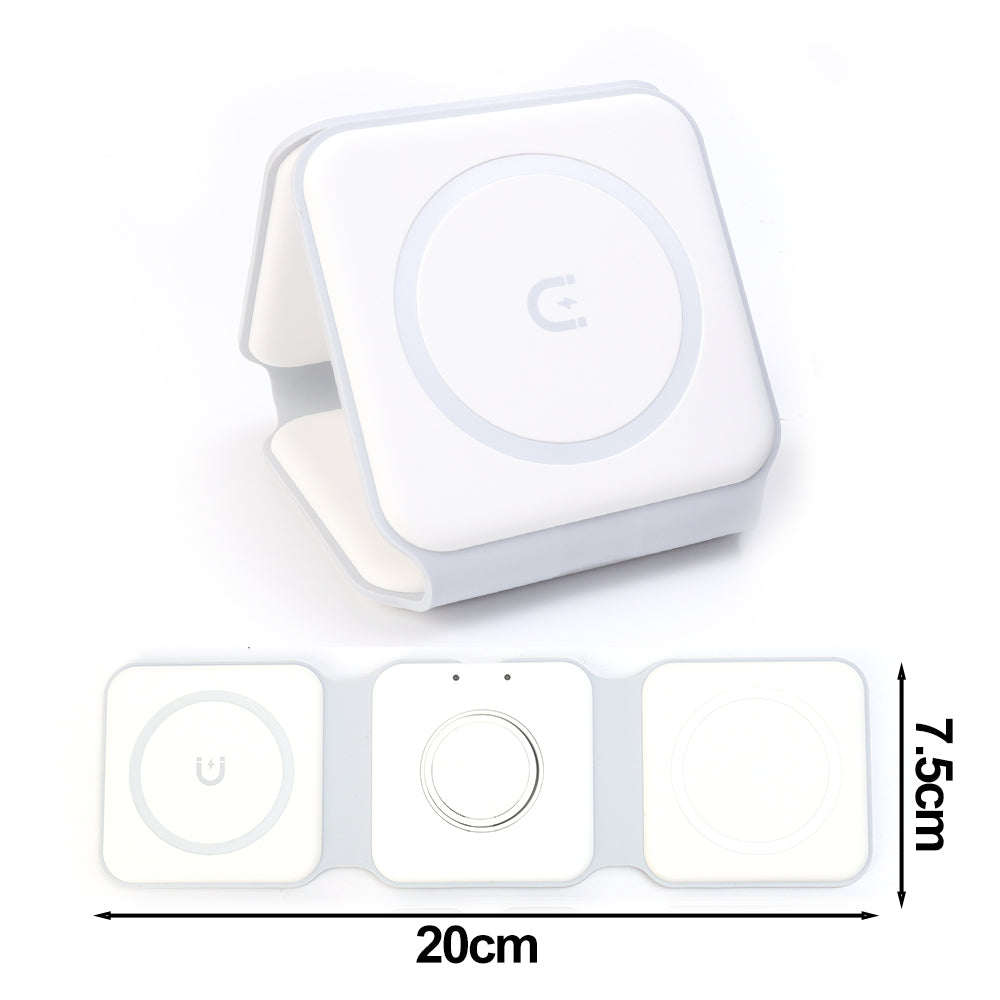Station de charge rapide pliable 3 en 1, chargeur sans fil double magnétique 15 W MagSafe | Station de recharge portable pour Apple iPhone, AirPods, Watch