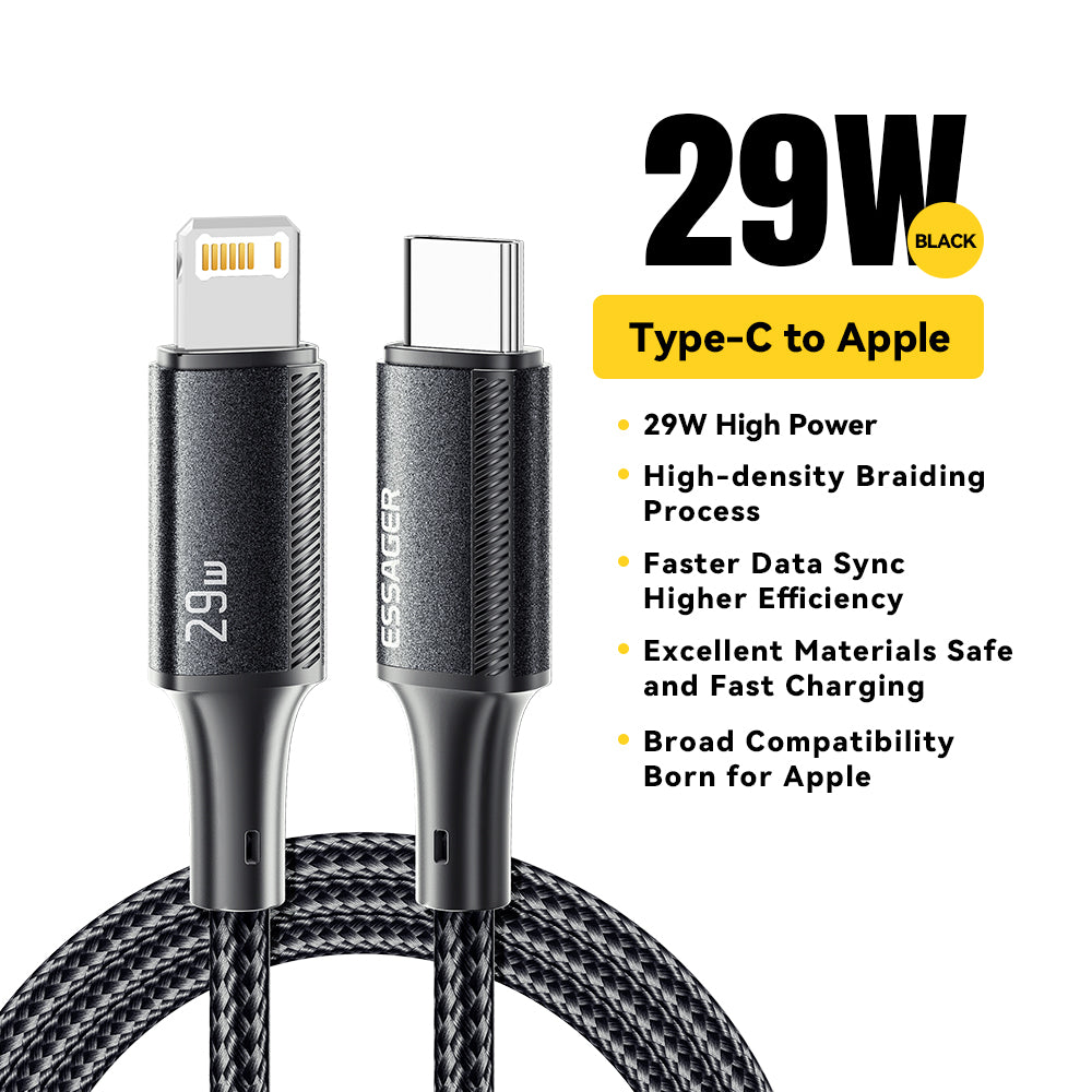 Câble USB-C Essager pour Apple iPhone 15 14 13 12 11 Pro Max XS - câble de charge rapide 20 W de haute qualité, câble de données Type C vers Lightning pour iPad et MacBook