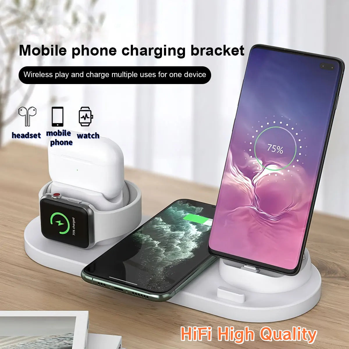 Station de recharge rapide LED 3 en 1 haut de gamme | Chargeur sans fil multifonctionnel, Station de charge rapide sans fil, Station d'accueil pour iPhone, AirPods, Apple Watch et iPad | Support et support pour téléphone/tablette