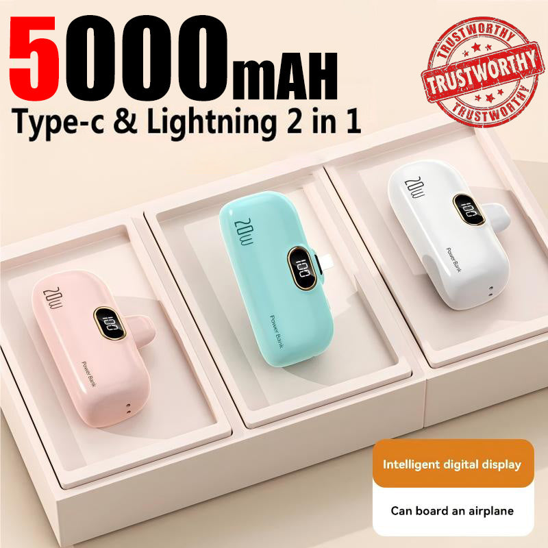 Premium Mini Power Bank 5000mAh - Chargeur QC PD Charge rapide pour Apple iPhone 15, 14, 13, 12, 11 Pro Max Plus Mini | Batterie externe, chargeur portable pour iOS, iPhone, Android et Samsung