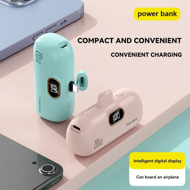 Premium Mini Power Bank 5000mAh - Chargeur QC PD Charge rapide pour Apple iPhone 15, 14, 13, 12, 11 Pro Max Plus Mini | Batterie externe, chargeur portable pour iOS, iPhone, Android et Samsung