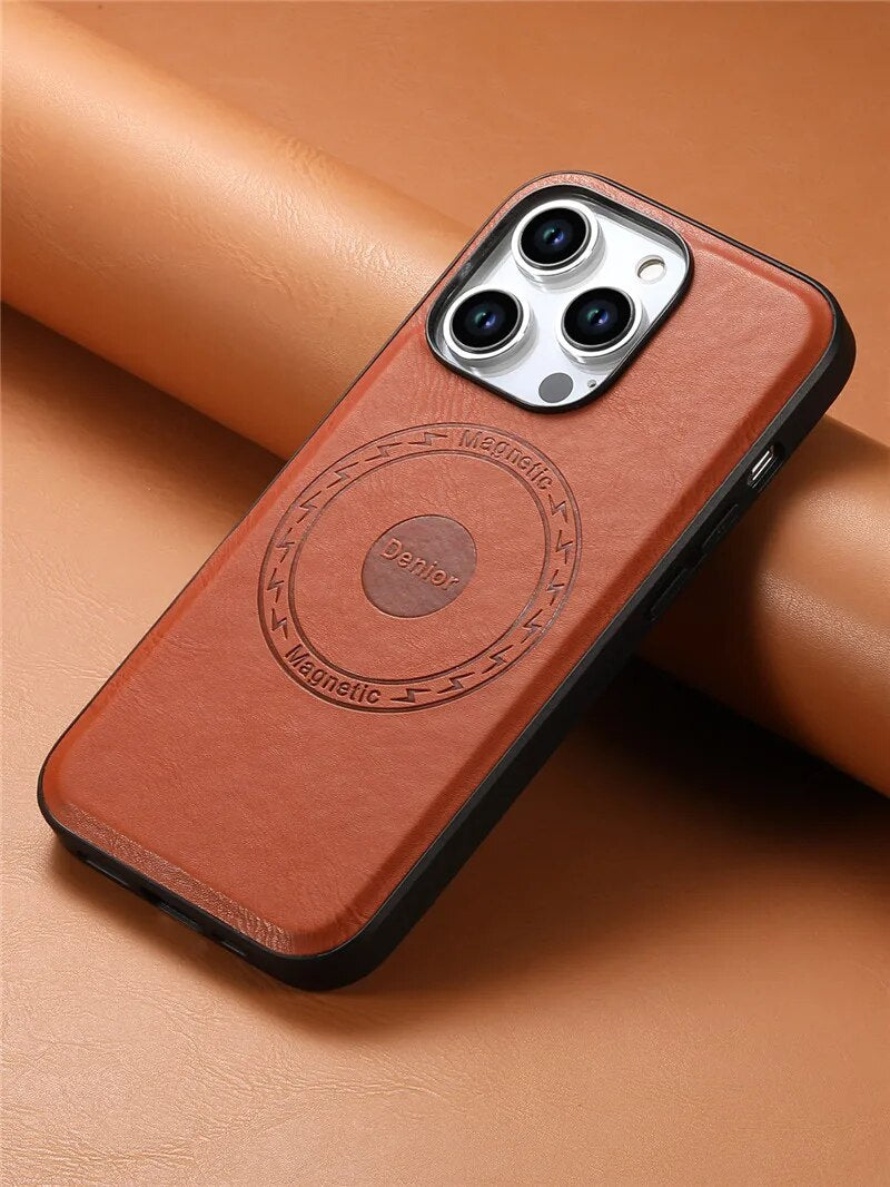 Premium Rindsleder Kartenhalter Handyhülle, MagSafe, Abdeckung, | Apple iPhone 12 13/14/15 Pro Max/Samsung S23 Fe/S24 Ultra Plus - kabelloses Ladecover - Phone Heaven Zone