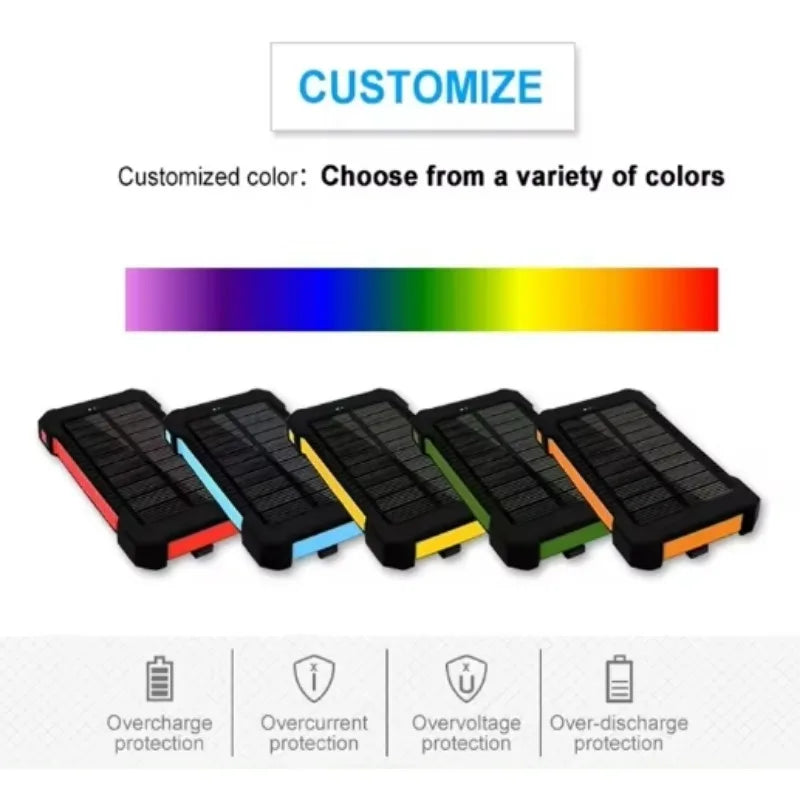 Chargeur solaire Premium Power Bank 20 000 mAh | Batterie externe portable avec charge rapide 5 V et lampe de poche super lumineuse pour les déplacements