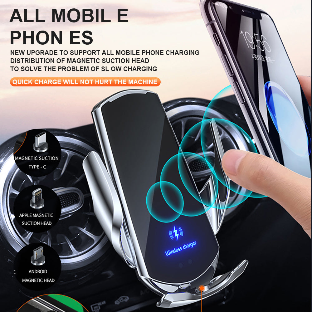 Téléphone sans fil pour voiture, chargeur rapide 30W | USB Type-C haut de gamme avec capteur infrarouge magnétique, écran LED et support de voiture - Compatible avec Apple iPhone, Android et Samsung