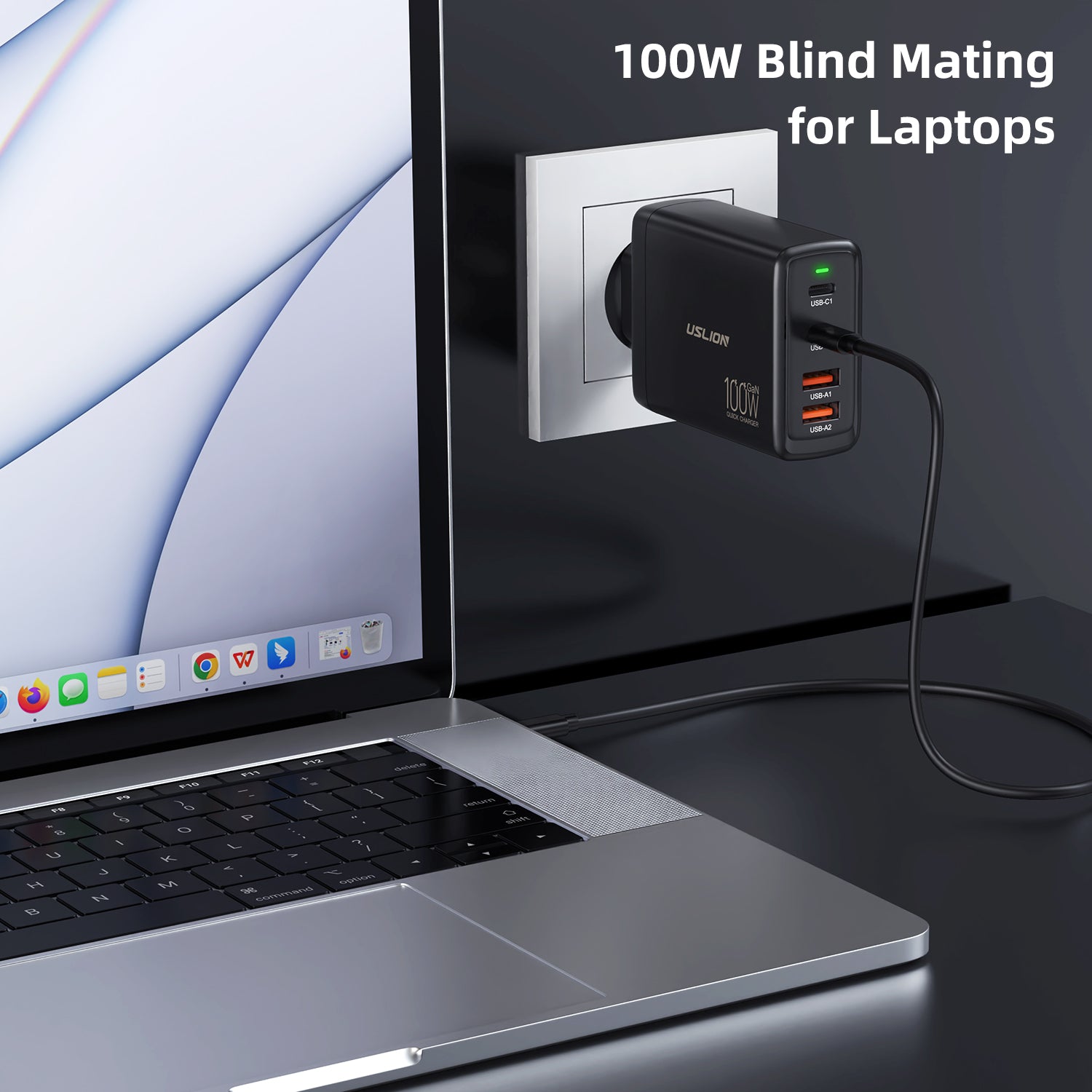 Station de charge rapide de bureau Gan Charger Premium 65W | Adaptateur 4 en 1 pour ordinateur portable et téléphone portable pour Apple iPhone 15 14 13 12 11 Pro Max Plus Mini, iOS, Android, Xiaomi, Samsung - Charge rapide