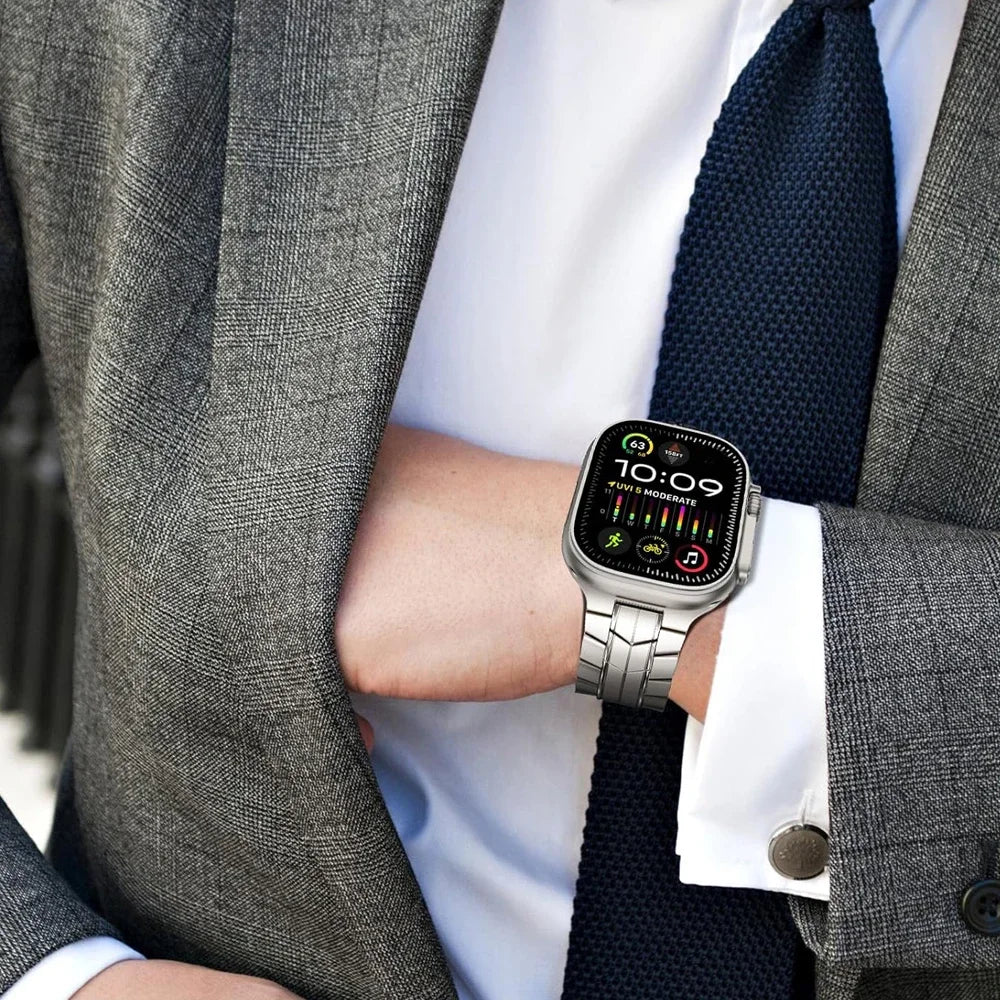 Luxus Apple Watch Armband 41mm 45mm 40mm 44mm - Herren Business Edelstahl-Armband für iWatch Serie 9 8 7 - Phone Heaven Zone