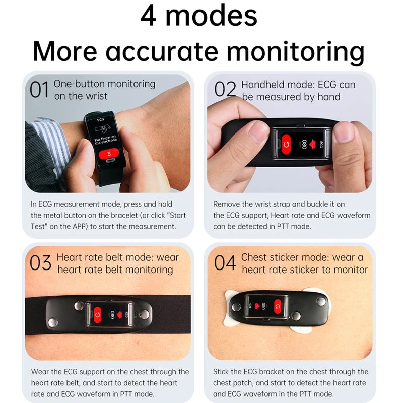 Bracelet intelligent de santé ECG + PPG de glycémie non invasif de haute qualité | Montre intelligente de sport étanche IP68 pour hommes avec surveillance de la glycémie