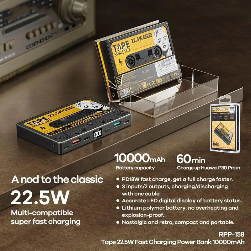 Banque d'alimentation Premium 10 000 mAh 22,5 W Design rétro | Chargement ultra rapide – Source d'alimentation portable pour Apple iPhone 15 14 13 12 11 Pro Max Plus Mini, iOS, Android, Samsung, Xiaomi