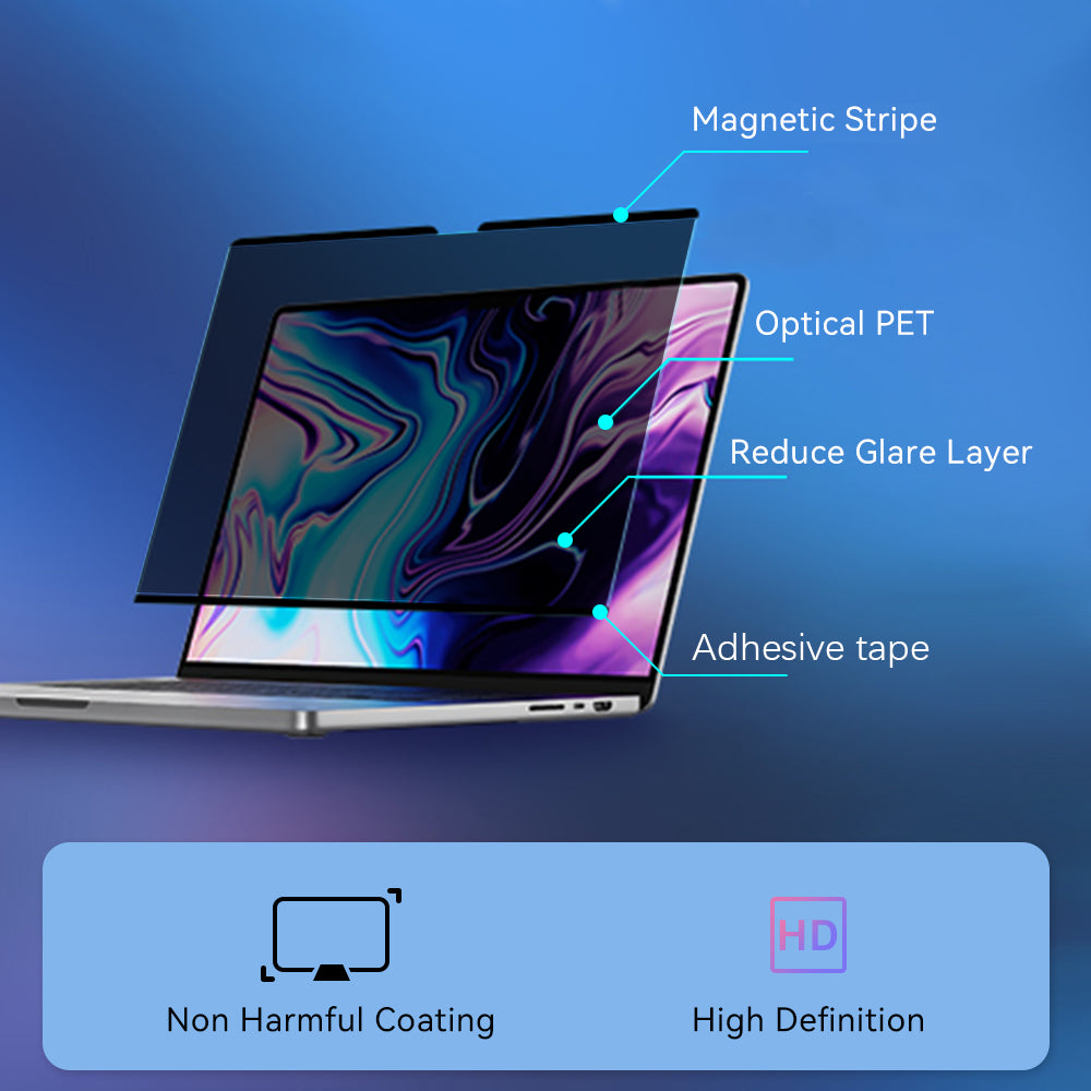 Filtre de confidentialité magnétique haut de gamme pour MacBook Air 13 15 M1 M2 et Pro 14 16 12 | Protecteur d'écran anti-espion et anti-éblouissant | Protecteur d'écran de confidentialité - Protège la vie privée