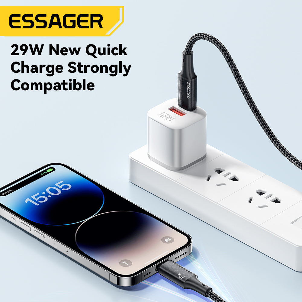 Câble USB-C Essager pour Apple iPhone 15 14 13 12 11 Pro Max XS - câble de charge rapide 20 W de haute qualité, câble de données Type C vers Lightning pour iPad et MacBook