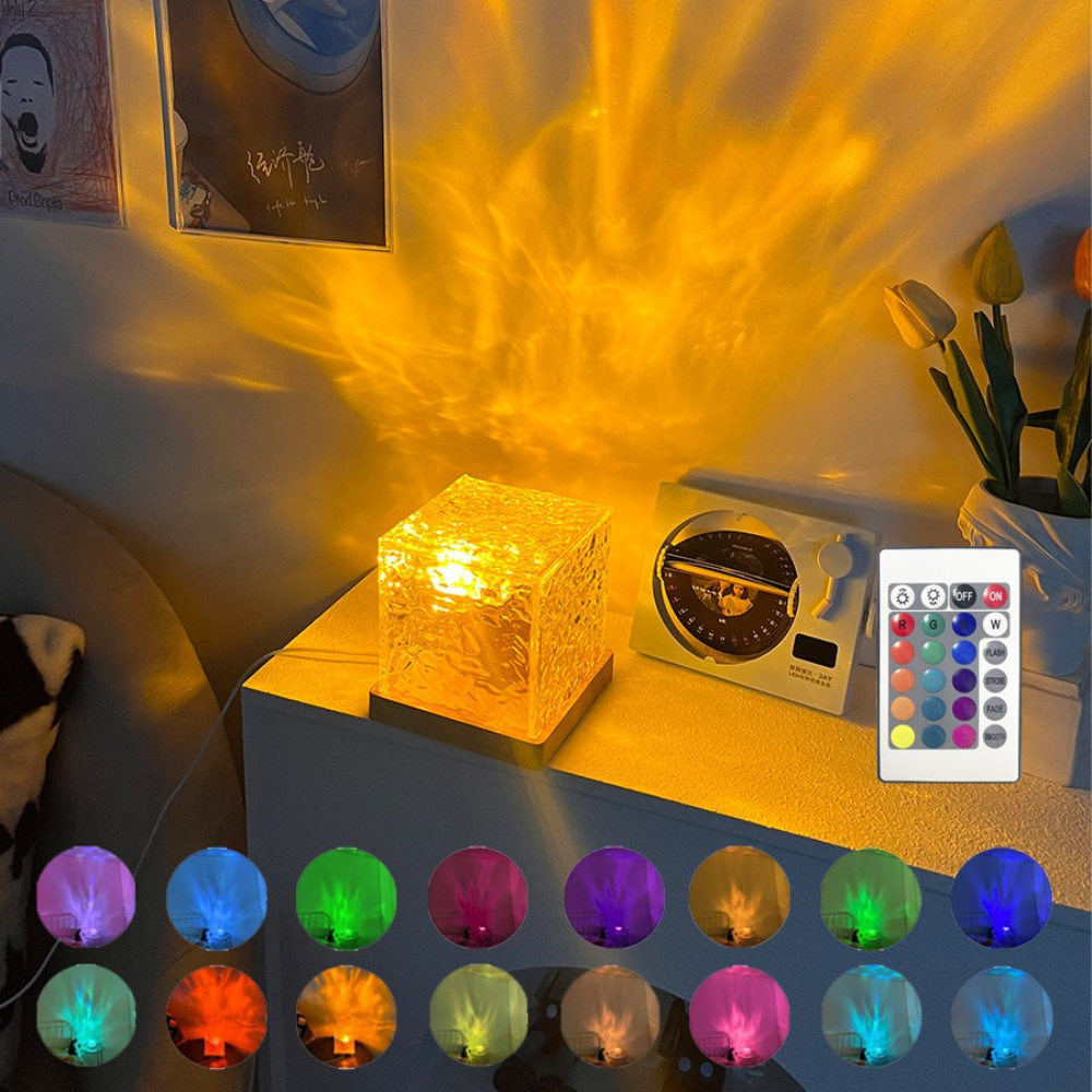 Projecteur de vagues d'eau de qualité supérieure, veilleuse 16 couleurs, lampe en cristal de flamme pour salon, bureau, chambre à coucher | Rotation dynamique | Édition limitée