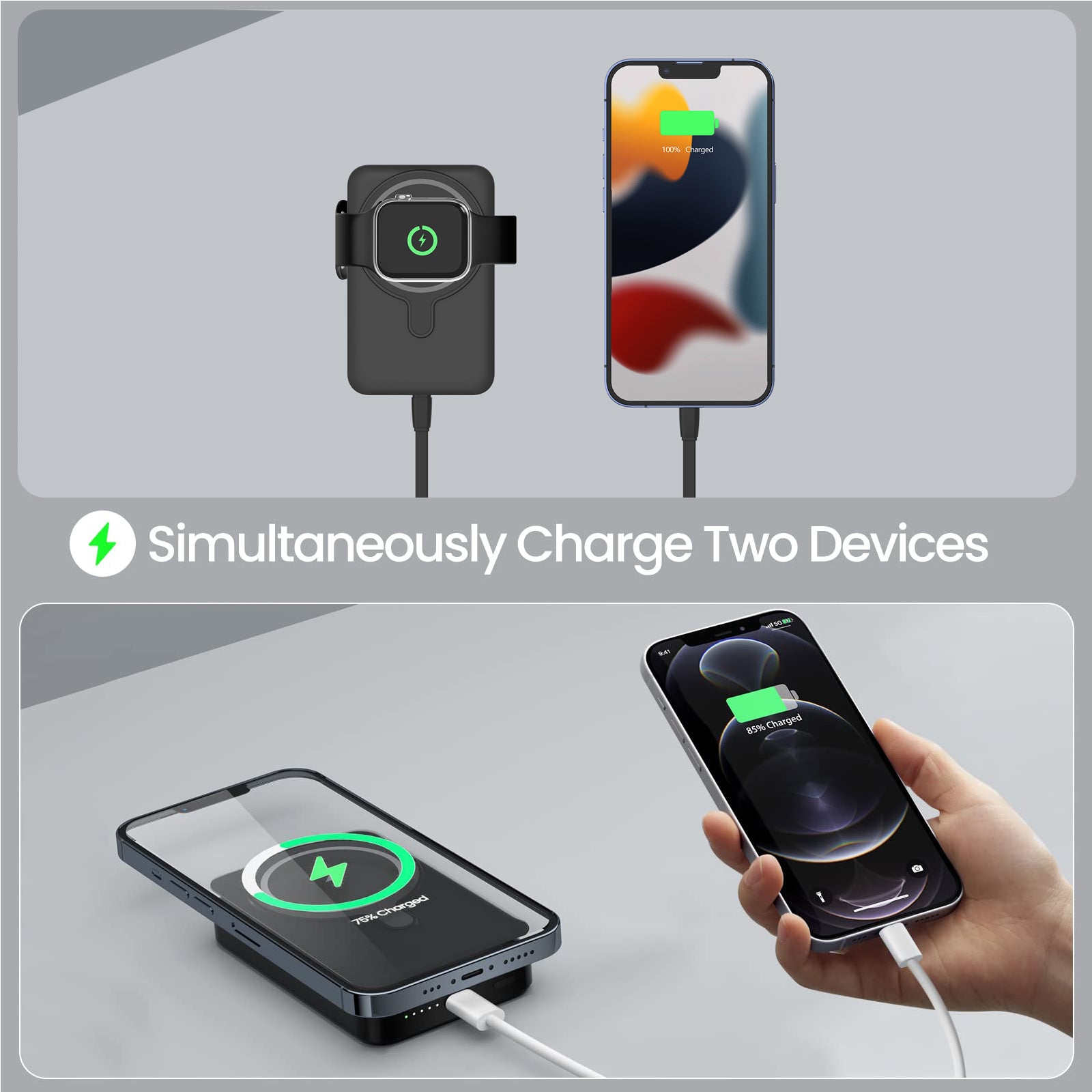 Banque d'alimentation magnétique sans fil haut de gamme 10 000 mAh avec charge rapide PD | Source de batterie portable pour Apple iPhone 15 14 13 12 11 Pro Max Plus Mini, Watch et Airpods