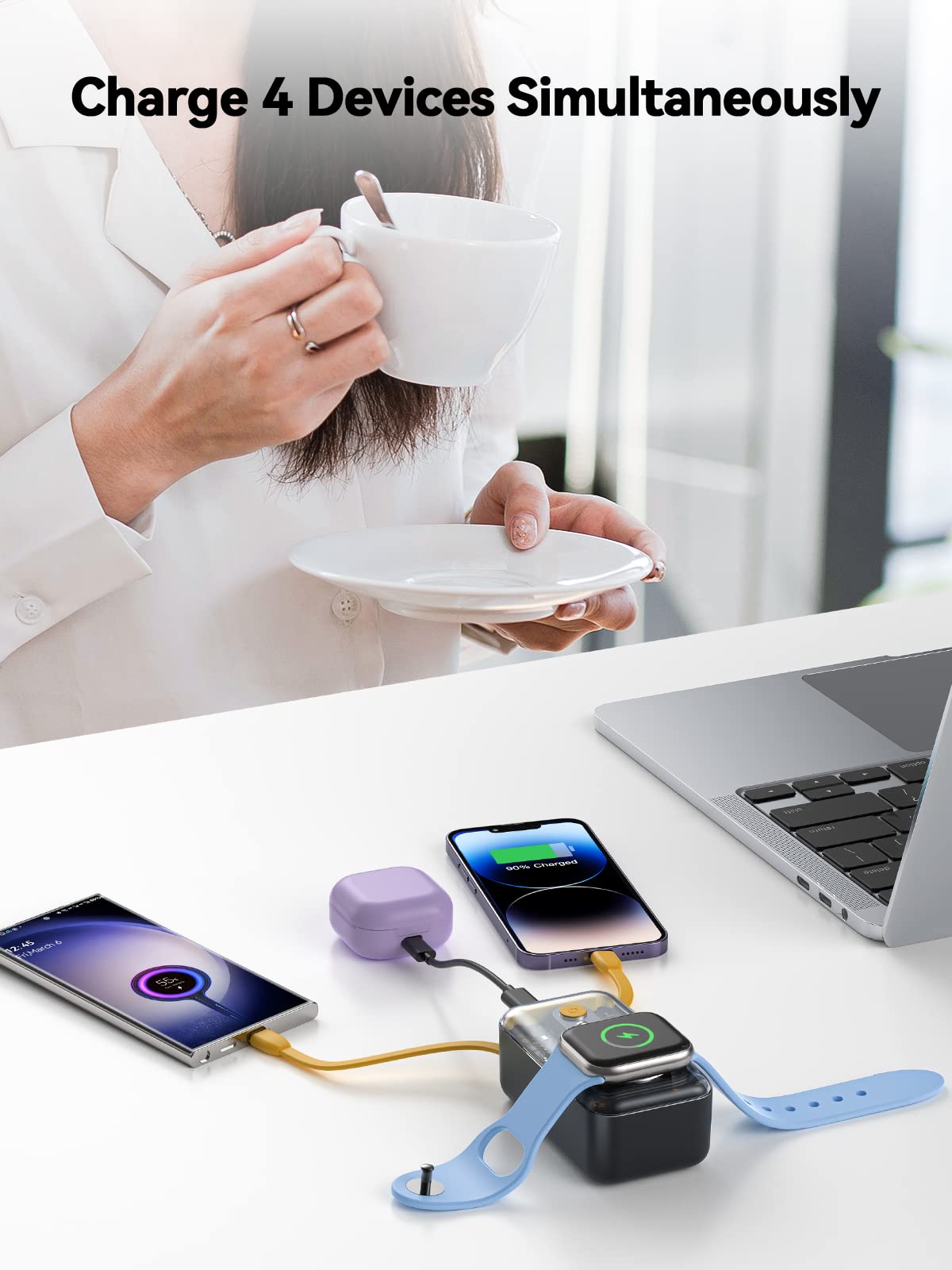 Banque d'alimentation sans fil PD20W de haute qualité pour iWatch S1-S9 et Apple iPhone avec câble intégré, source de batterie portable 10 000 mAh pour appareils iOS, iPhone, Huawei, Xiaomi, Samsung