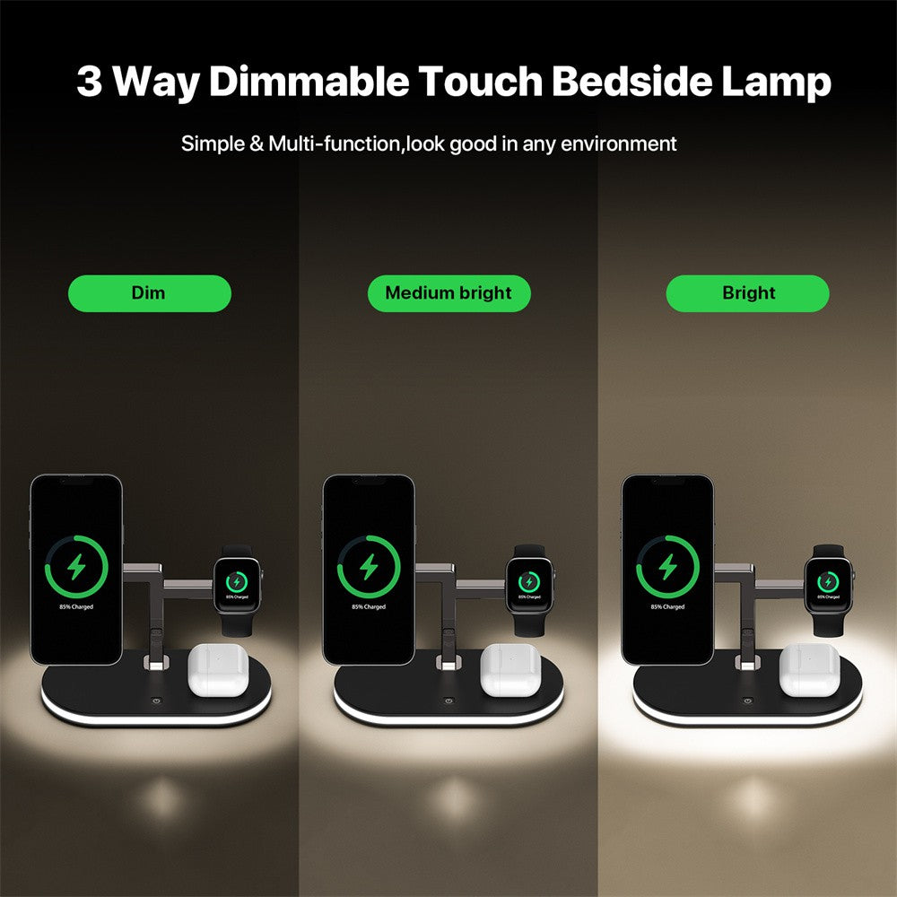 Station de recharge rapide LED 3 en 1 haut de gamme | Chargeur sans fil multifonctionnel, Station de charge rapide sans fil, Station d'accueil pour iPhone, AirPods, Apple Watch et iPad | Support et support pour téléphone/tablette