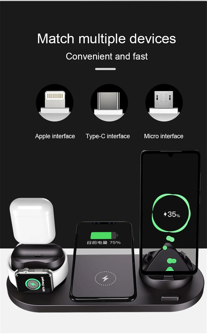 Station de charge 7 en 1 Chargeur sans fil rapide | Station de recharge rapide Apple iPhone, Watch, AirPods, Samsung, Android station de recharge chargeur rapide