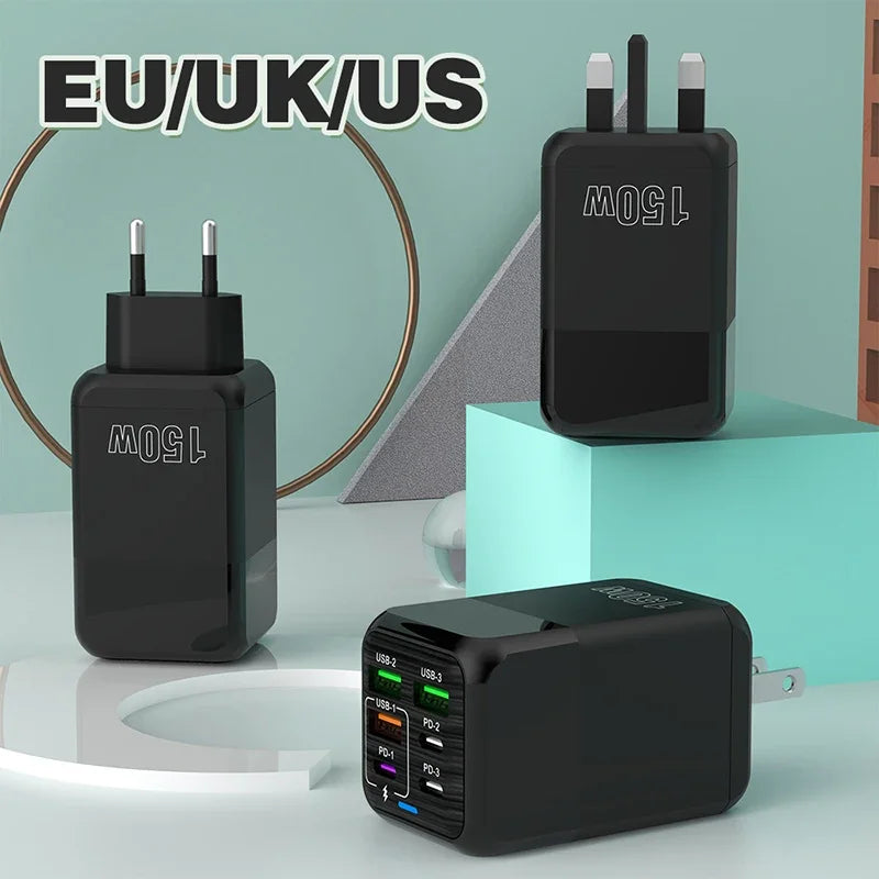 Station de charge rapide de bureau Gan Charger Premium 65W | Adaptateur 4 en 1 pour ordinateur portable et téléphone portable pour Apple iPhone 15 14 13 12 11 Pro Max Plus Mini, iOS, Android, Xiaomi, Samsung - Charge rapide