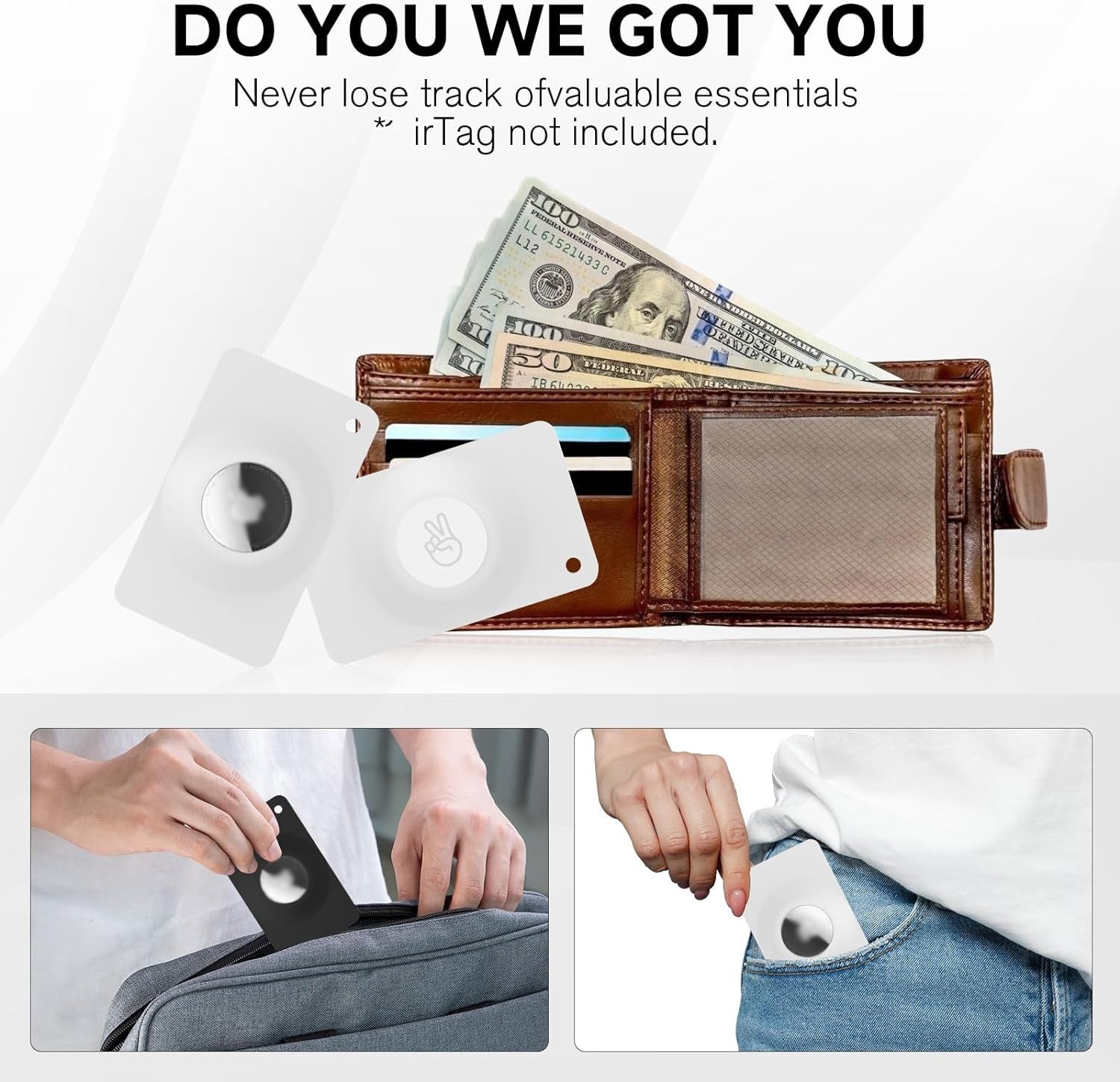 Premium Apple AirTag Brieftaschenhalter & Hülle, 2er Pack: Dünner AirTag Brieftaschenclip, Case für Apple Airtags, GPS-Tracker