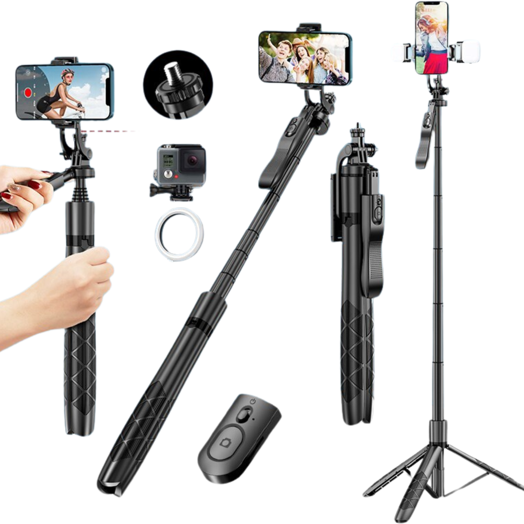 Premium kabelloser Selfie-Stick Stativ-Stand für GoPro Action Kameras und Smartphones, stabiles Gleichgewicht für Live