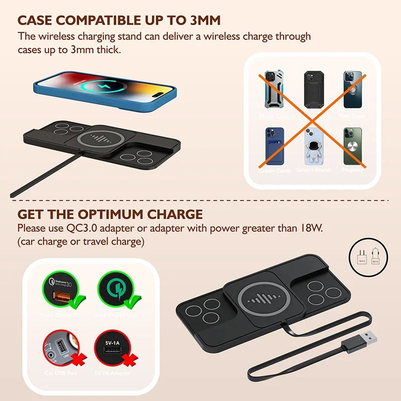 Station d'accueil pour station de charge rapide en silicone Premium 20 W pour voiture | Chargeur sans fil avec coussinet antidérapant et station de charge rapide sans fil pour Apple iPhone 15/14/13/12 Pro Max Plus Mini, AirPods, Android, Samsung