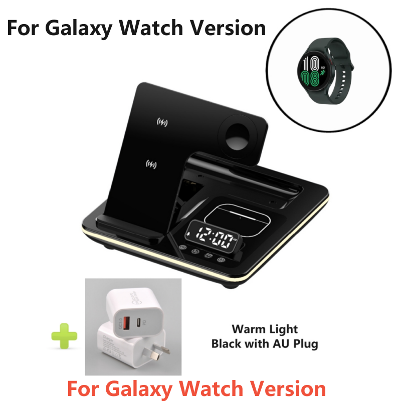 Station de charge rapide sans fil 5-en-1 30W Premium avec LED | Station de chargement rapide sans fil, chargeur avec support et réveil pour iPhone, Samsung, Android, Apple et Galaxy Watch, AirPods