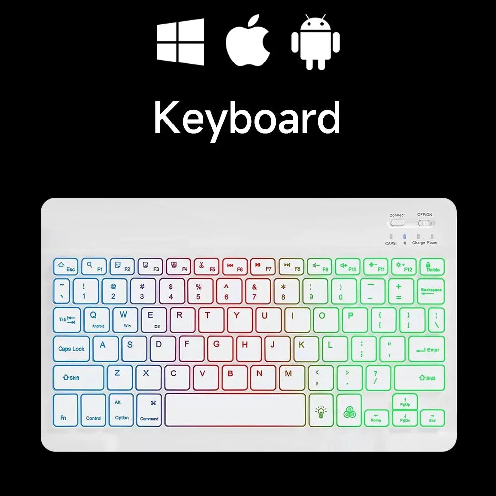 Premium Backlit Tastatur und Maus in 10-Zoll für iPad: Bluetooth-Tastatur mit Hintergrundbeleuchtung | Kompatibel mit iOS, Android, Windows