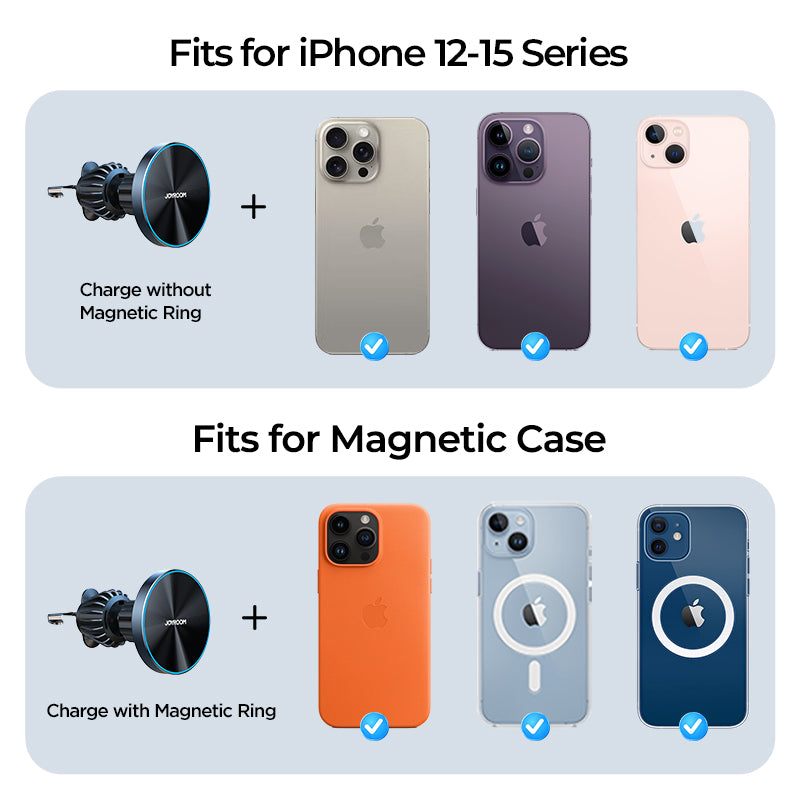 Chargeur sans fil de voiture haut de gamme et support de téléphone de voiture magnétique MagSafe pour Apple iPhone 15, 14, 13, 12, 11 Pro Max Plus Mini - Support de téléphone de voiture à lumière bleue