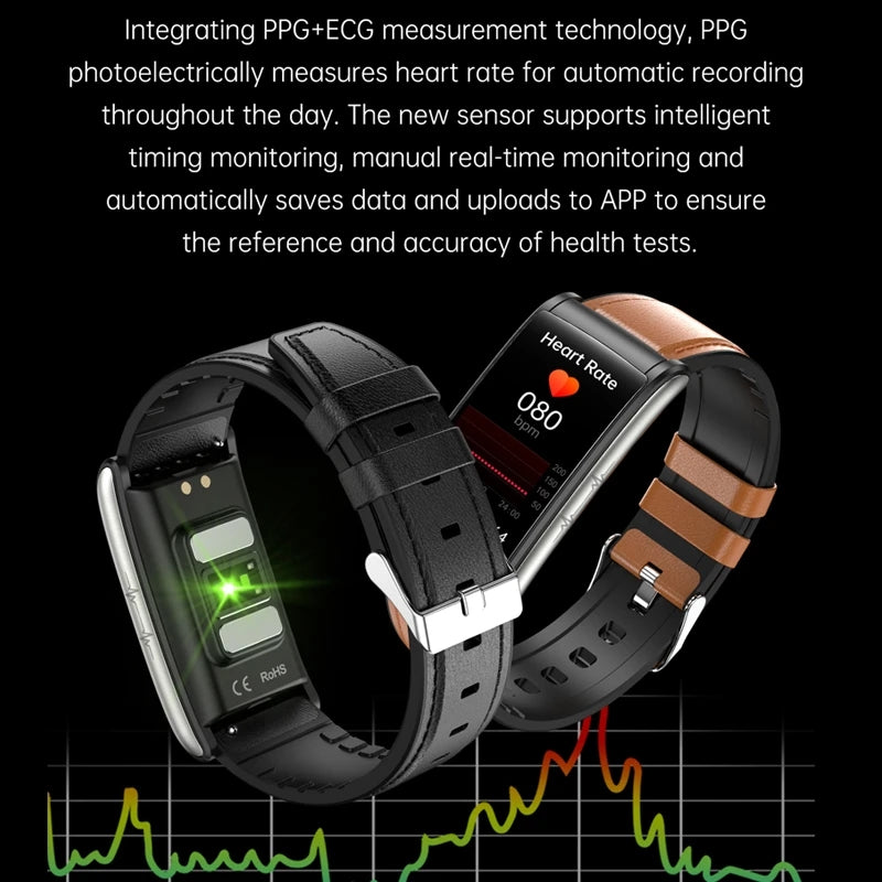 Bracelet intelligent de santé ECG + PPG de glycémie non invasif de haute qualité | Montre intelligente de sport étanche IP68 pour hommes avec surveillance de la glycémie