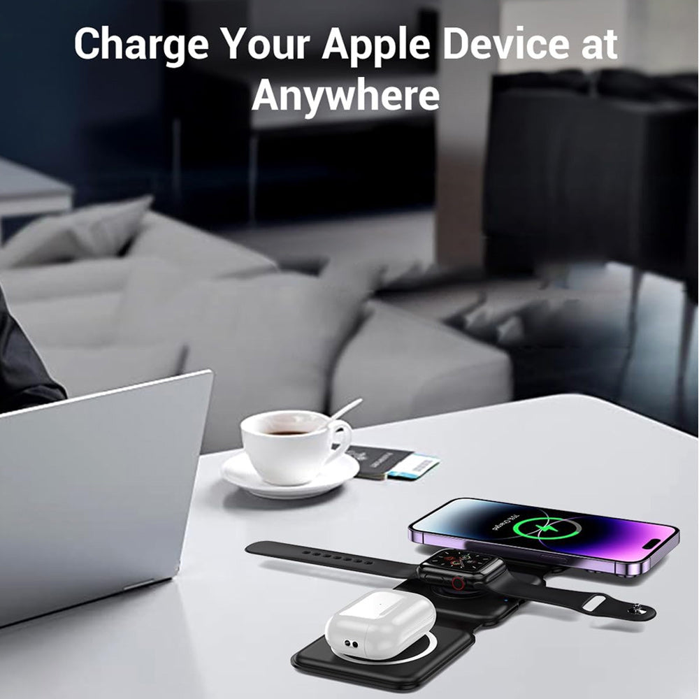 Station de charge magnétique pliable 3 en 1 Chargeur sans fil 15 W Station de charge rapide en aluminium Station d'accueil Station de charge sans fil Apple iPhone