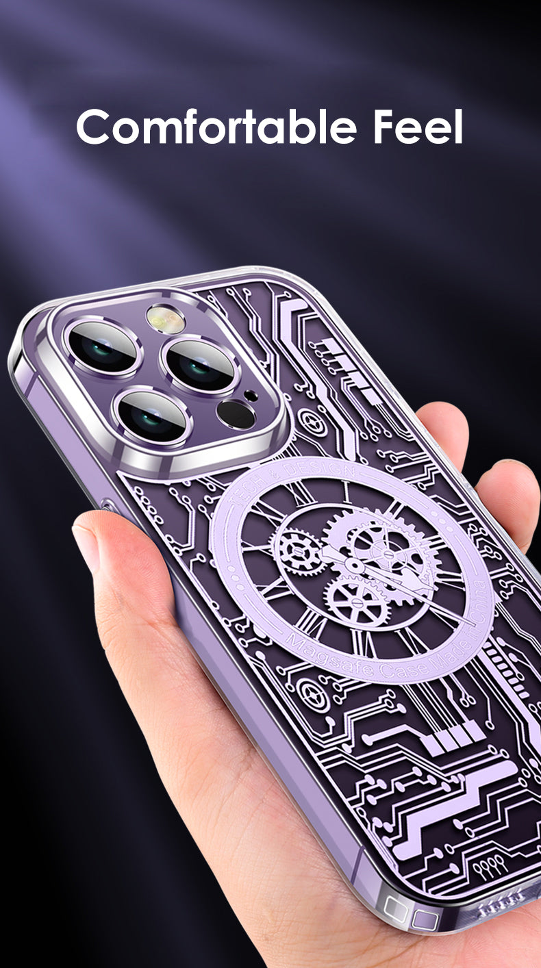 Premium Abdeckung, Kohlefaser Transparente Magnet-Hülle iPhone 12/13/14/15 Pro Max - Mechanische Textur, Telefonabdeckung,