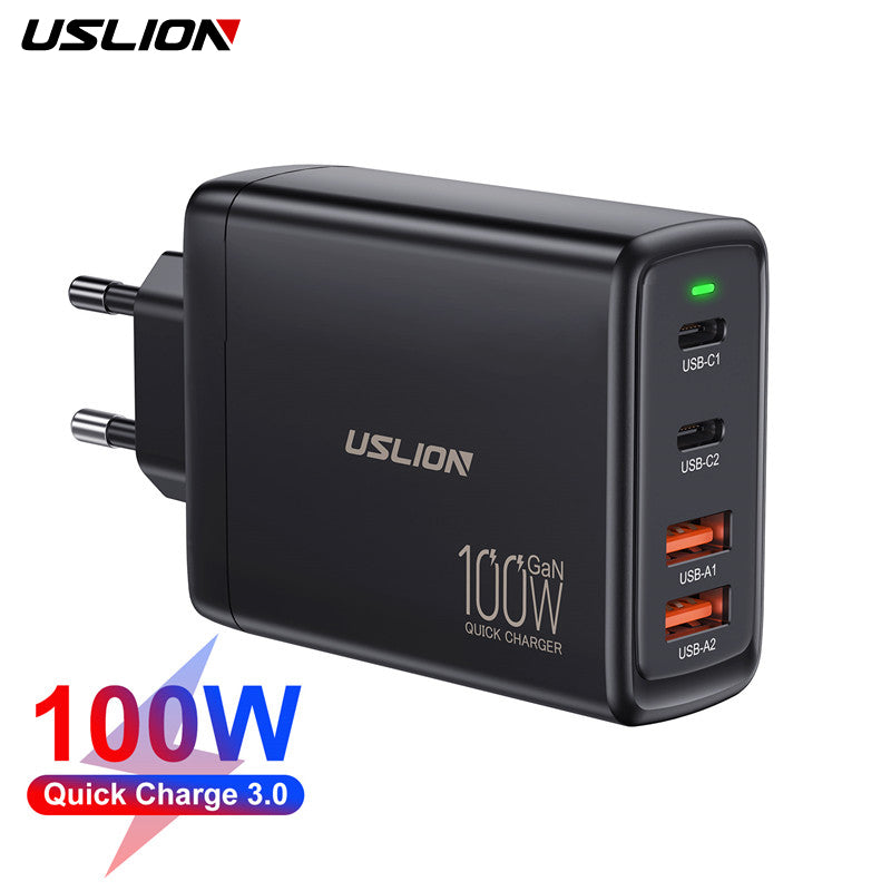 Station de charge rapide de bureau Gan Charger Premium 65W | Adaptateur 4 en 1 pour ordinateur portable et téléphone portable pour Apple iPhone 15 14 13 12 11 Pro Max Plus Mini, iOS, Android, Xiaomi, Samsung - Charge rapide