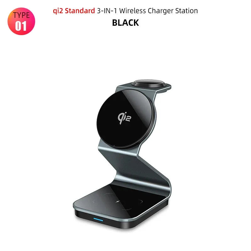 Station de charge magnétique pliable 3 en 1 Chargeur sans fil 15 W Station de charge rapide en aluminium Station d'accueil Station de charge sans fil Apple iPhone