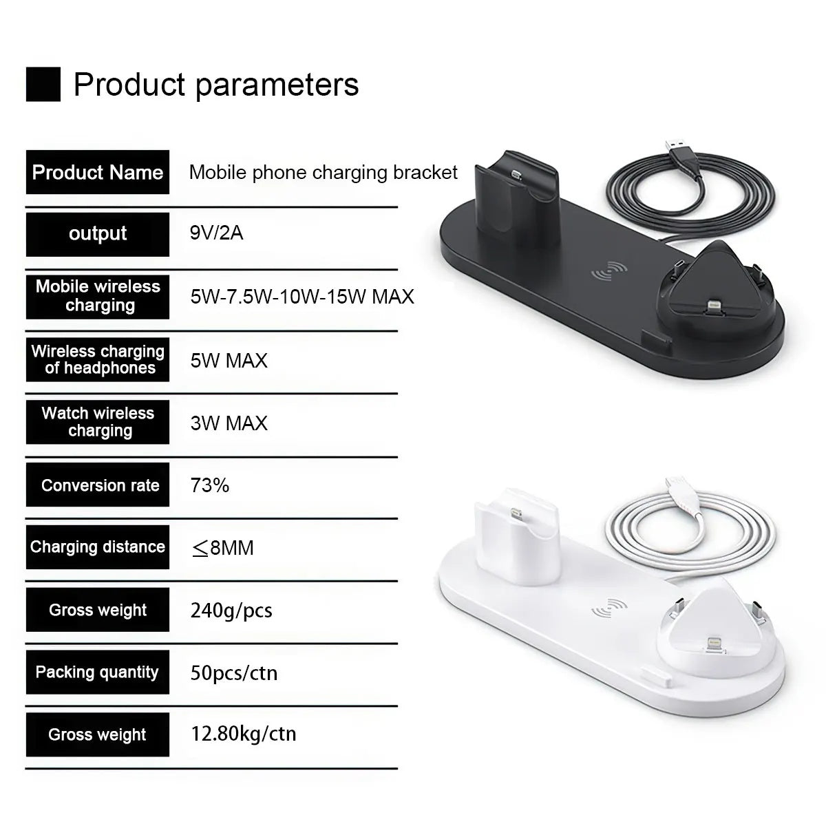Station de recharge rapide LED 3 en 1 haut de gamme | Chargeur sans fil multifonctionnel, Station de charge rapide sans fil, Station d'accueil pour iPhone, AirPods, Apple Watch et iPad | Support et support pour téléphone/tablette