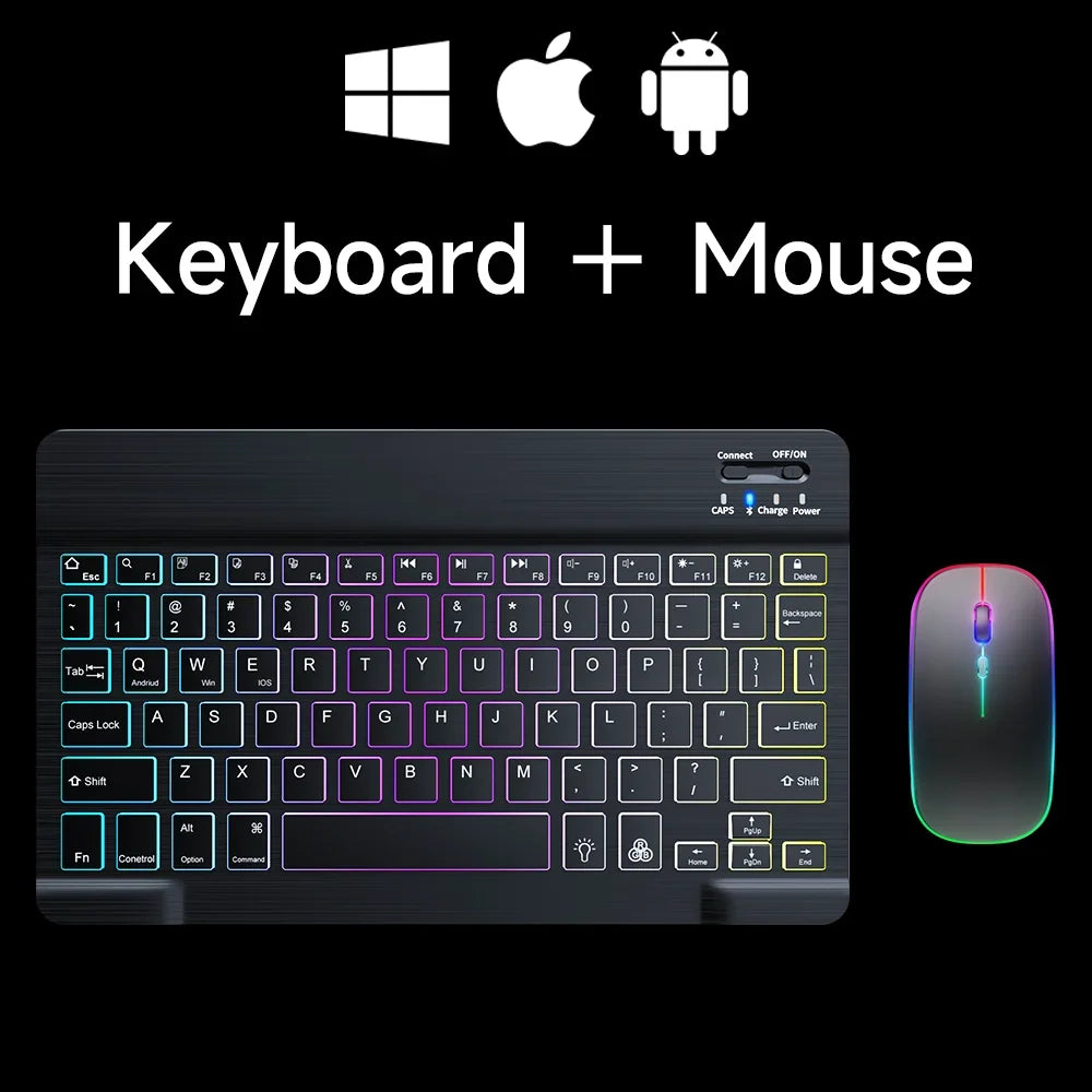 Premium Backlit Tastatur und Maus in 10-Zoll für iPad: Bluetooth-Tastatur mit Hintergrundbeleuchtung | Kompatibel mit iOS, Android, Windows