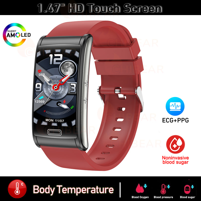 Bracelet intelligent de santé ECG + PPG de glycémie non invasif de haute qualité | Montre intelligente de sport étanche IP68 pour hommes avec surveillance de la glycémie