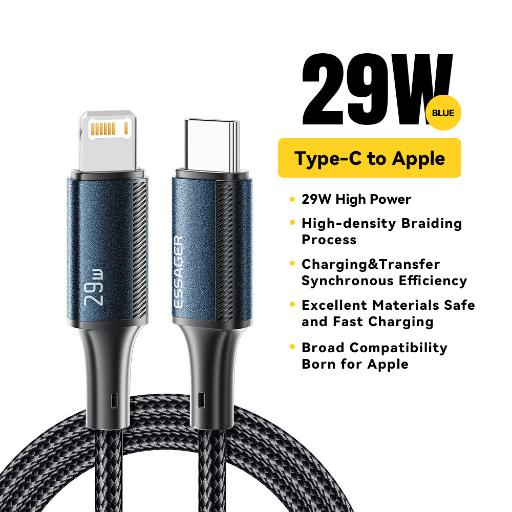 Câble USB-C Essager pour Apple iPhone 15 14 13 12 11 Pro Max XS - câble de charge rapide 20 W de haute qualité, câble de données Type C vers Lightning pour iPad et MacBook