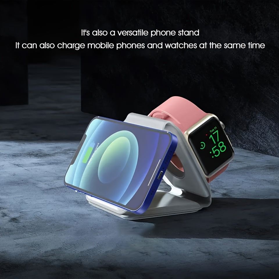 Station de charge rapide pliable 3 en 1, chargeur sans fil double magnétique 15 W MagSafe | Station de recharge portable pour Apple iPhone, AirPods, Watch