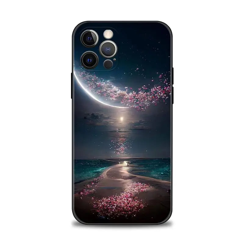 Luxus-Design: Romantische Strandlandschaft bei Nacht iPhone-Hülle | MagSafe Case für Apple iPhone 15/14/13/12 Pro Max Plus | Tasche mit Panzer-Cover & Kameraschutzabdeckung | Schützende Handyhülle - Phone Heaven Zone