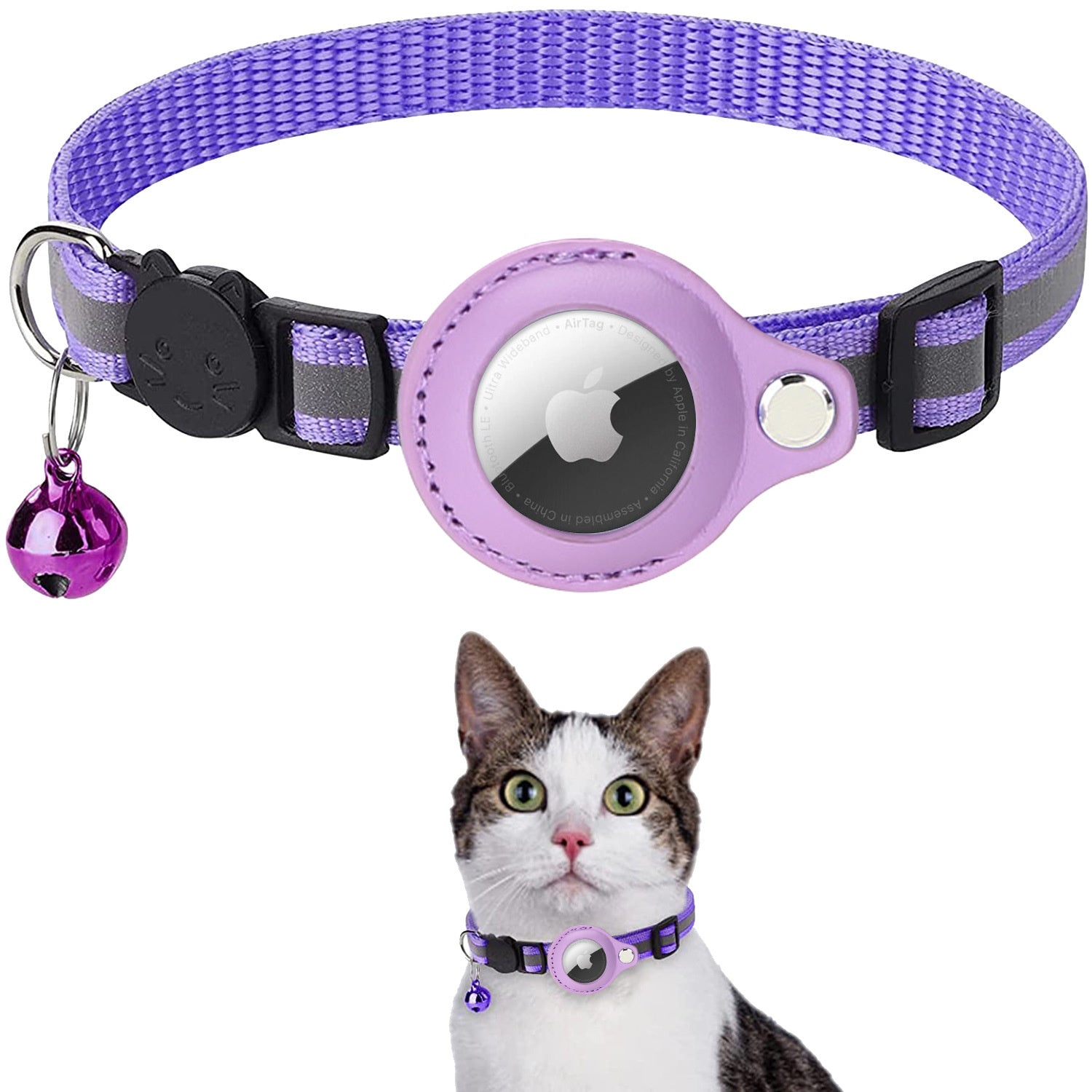 Premium Detachable AirTag Case & Collar for Cats: Reflective Cover with Apple AirTag Holder | Bell for Kitten Girls & Boys