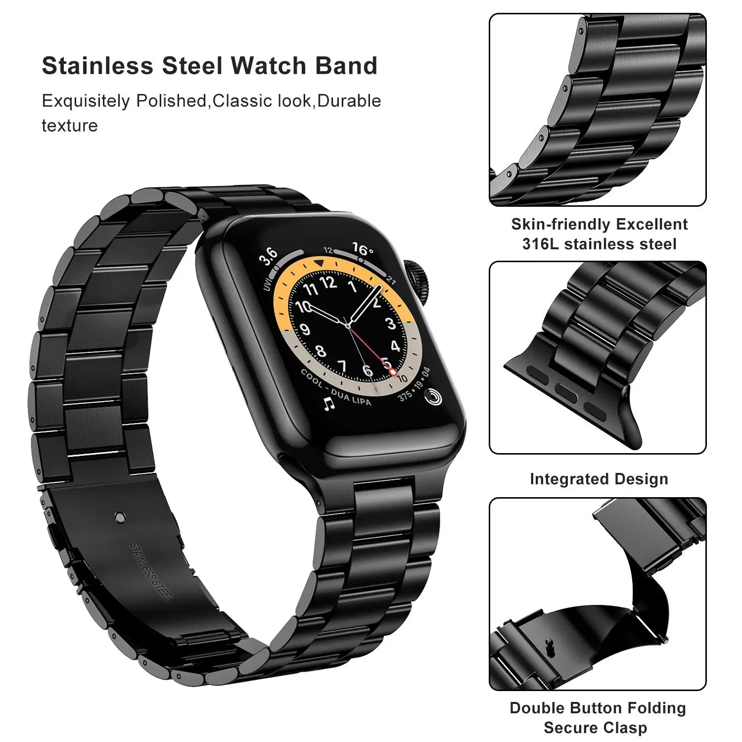 Metal Band for Apple Watch 49mm, 45mm, 44mm, 42mm, 41mm, 40mm | Premium Stainless Steel Bracelet for iWatch Ultra10/9/8/7/6/5/4/3/2/1 & Ultra 2/1, SE: 2024, 2023, 2022, 2021, 2020, 2019, 2018, 2017, 2016SE | Top-Quality Strap