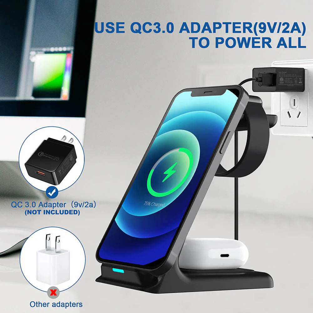 3-in-1 Wireless Charging Station Smartphones, Apple iPhone, Samsung, iOS & Android Watch, AirPods Charger | Magnetic Fast Charging Docking Station 20W Wireless Charging Stand