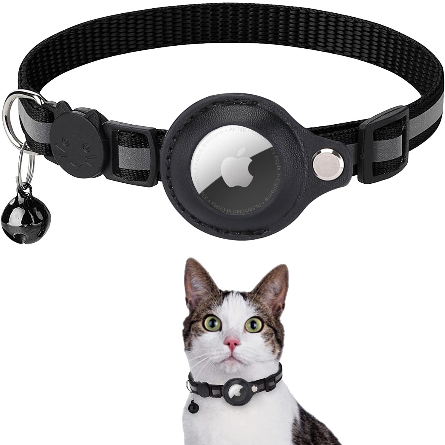 Premium Detachable AirTag Case & Collar for Cats: Reflective Cover with Apple AirTag Holder | Bell for Kitten Girls & Boys