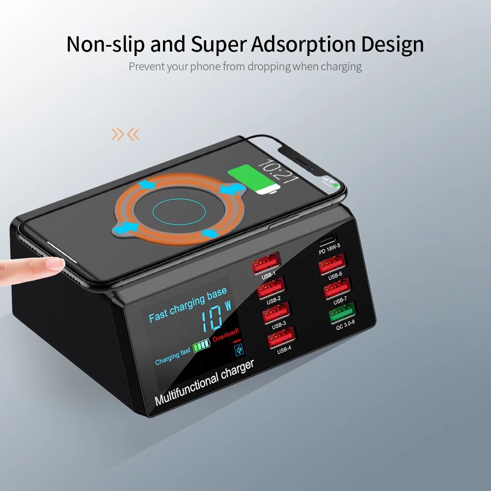 Ladestation Kabellose Schnell Ladegerät Digital | Wireless Charging Station iPhone, Samsung, Android, Handy, Tablet