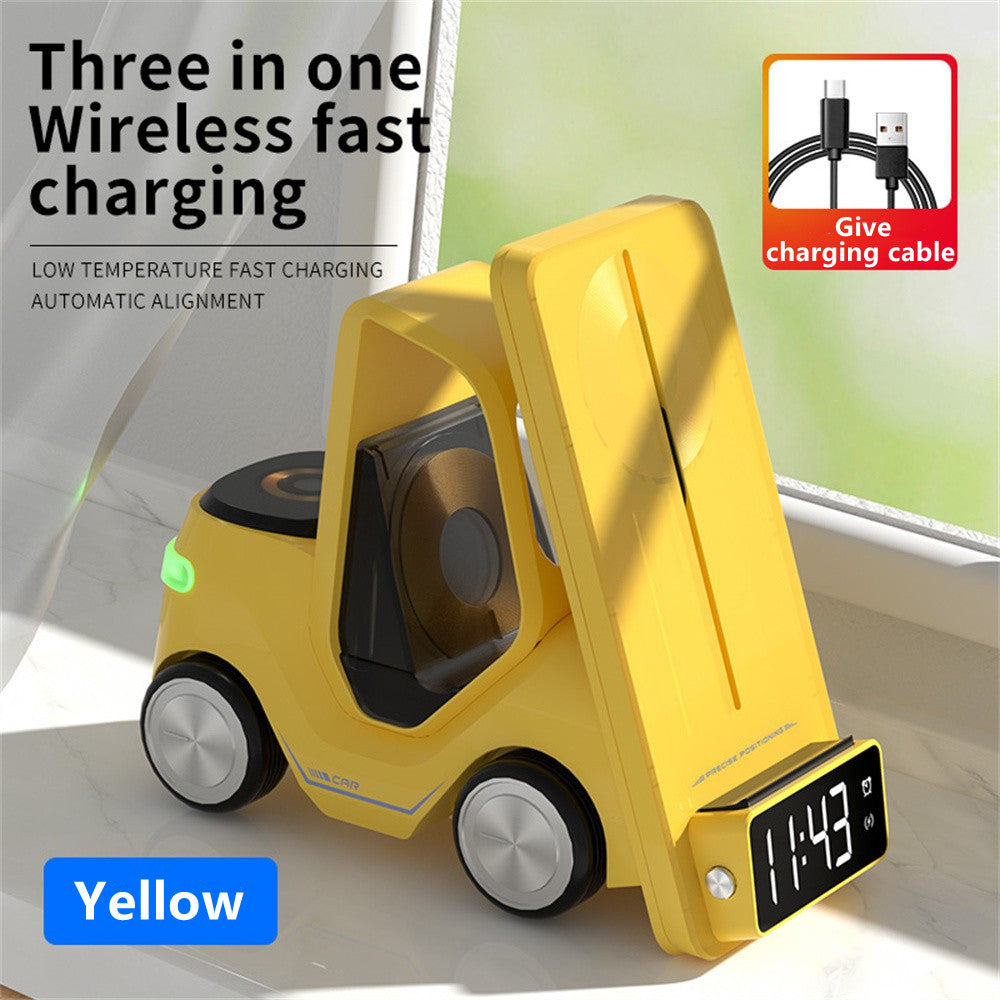 Limited Edition: Premium MagSafe Forklift Design Fast Charging Station | Wireless Charger for ASmartphones, Apple iPhone, Samsung, iOS & Android Watch, AirPods | Fast Wireless Charging Dock with Alarm Clock & Night Light