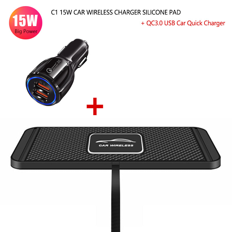 Premium 30W Wireless Car Charger - Silicone Anti-Slip Pad Cradle Dock for Smartphones, Apple iPhone, Samsung, iOS & Android | Fast Wireless Car Charging Station