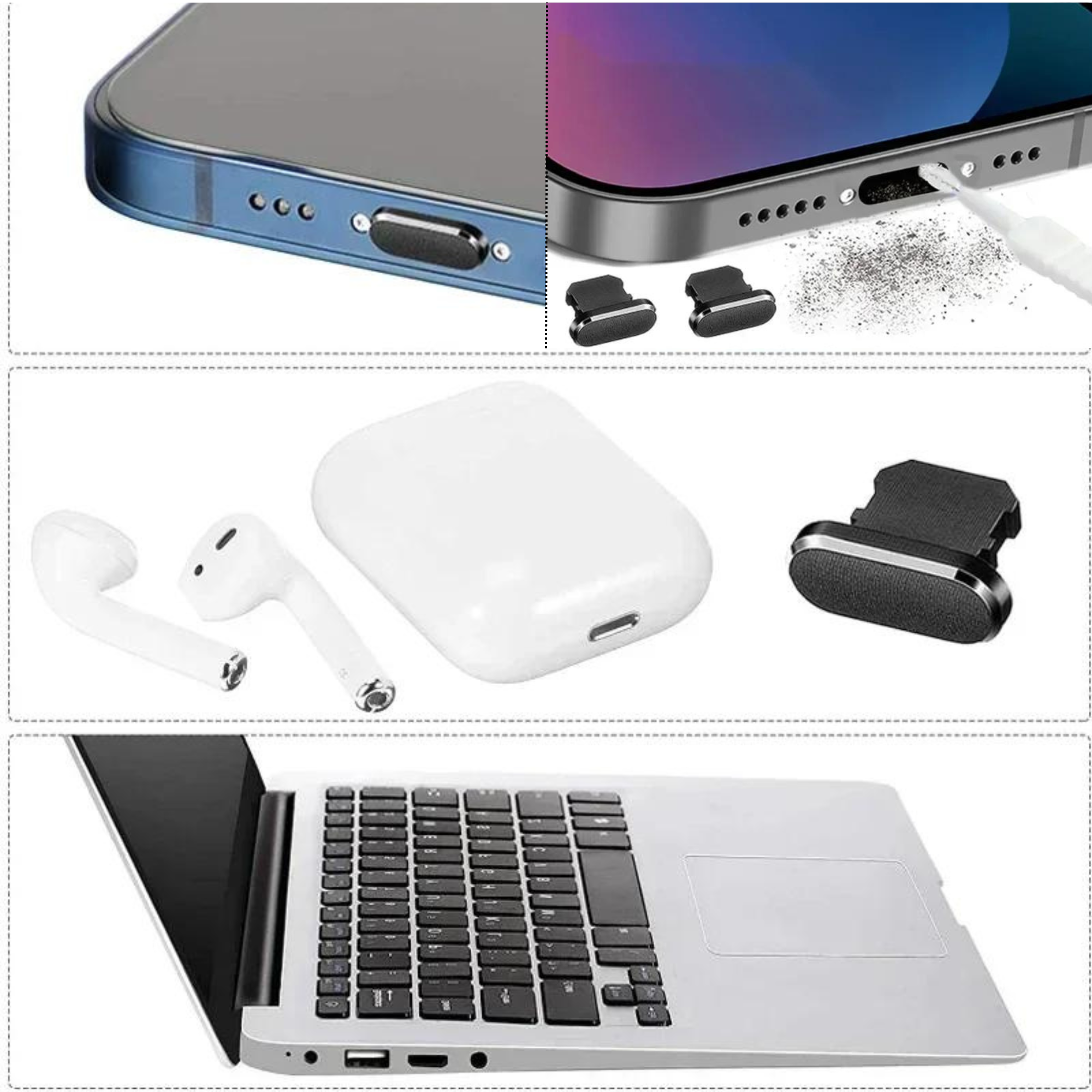 Handy-Ladeanschluss-Staubstopfen für Apple iPhone 15 14 13 Pro Max | Premium Port Cleaner Kit, Computer-Tastatur-Reiniger