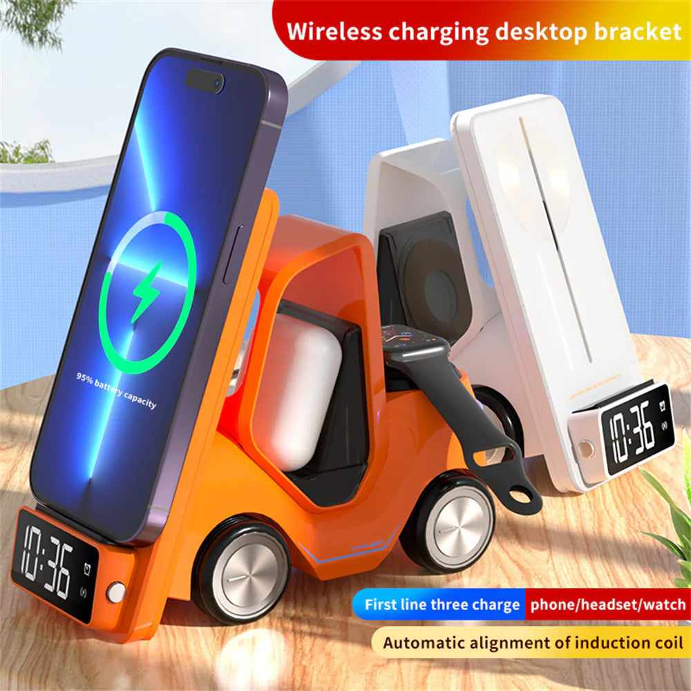 Gabelstapler Design Wireless Charging Station Dockingstation für Android Apple Watch Airpods Auto Design Nachtlicht Ladestation